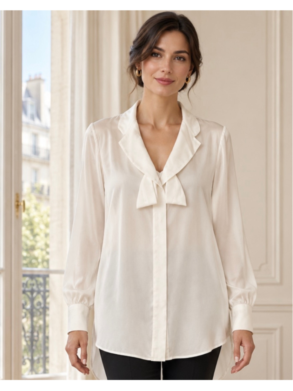 Moschino 100% Silk Blouse, Size 12, White Classic Luxury
